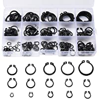 Anillos de seguridad- E-clip Anillo de retención Circlips- 175 pcs- 15 tamaños 4.5 a 23 mm- Acero al carbono negro